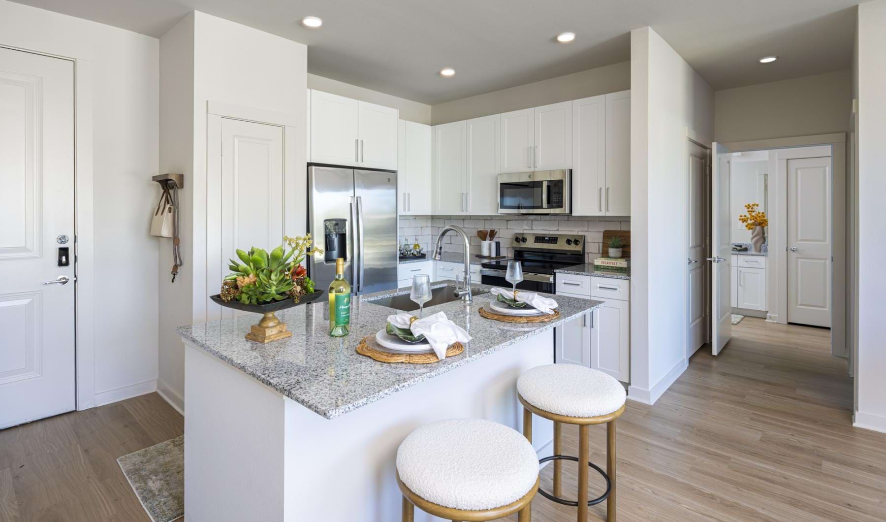 a kitchen with island